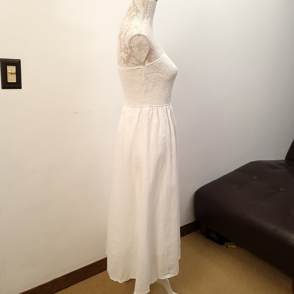 One Shoulder Smocked Cutout Waist Sundress Flowy A-Line Dress White Women Size S - Picture 11 of 17